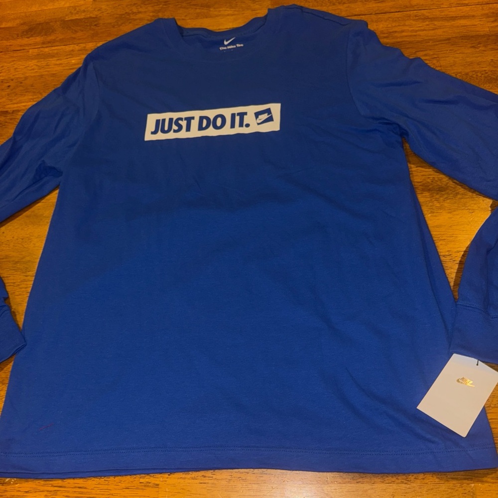 Nike T-Shirt Mens Large Blue Just Do It Long Sleeve Cotton FN8571 480 New W Tags